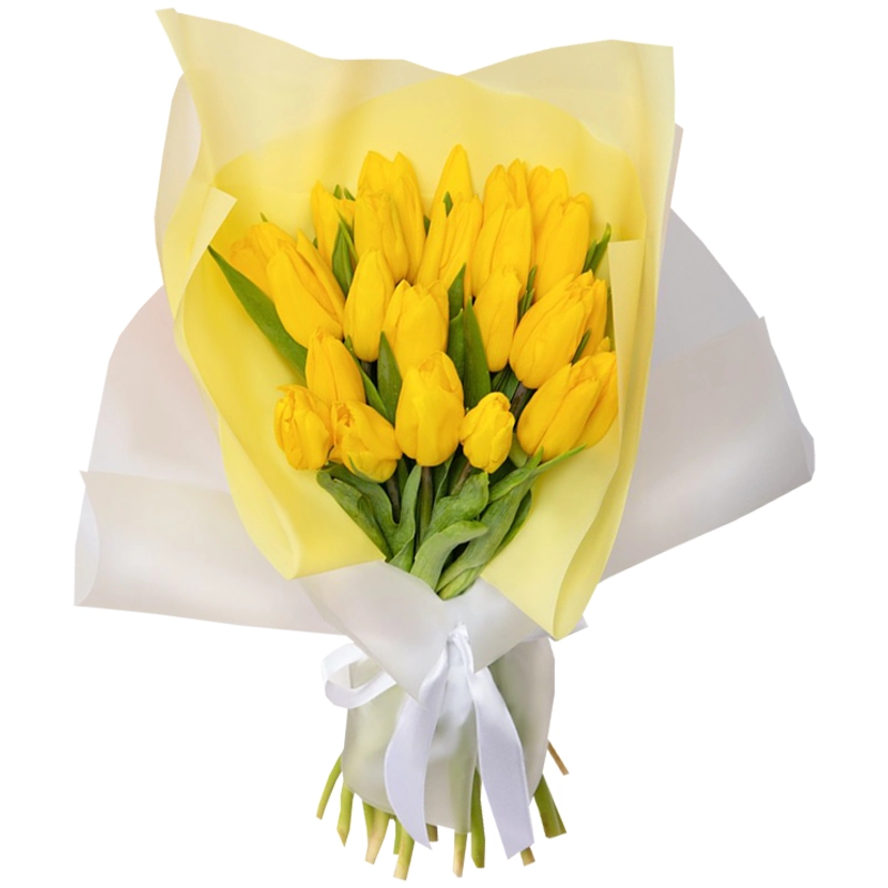Букет из 25 ярко желтых тюльпанов