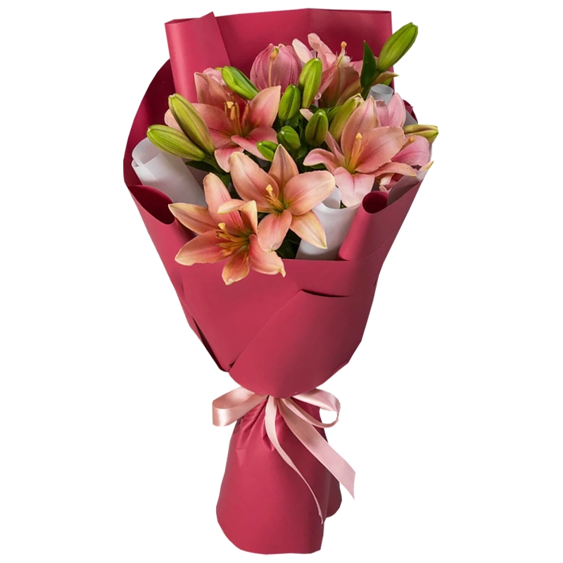 Букет из 5 нежно розовых лилий